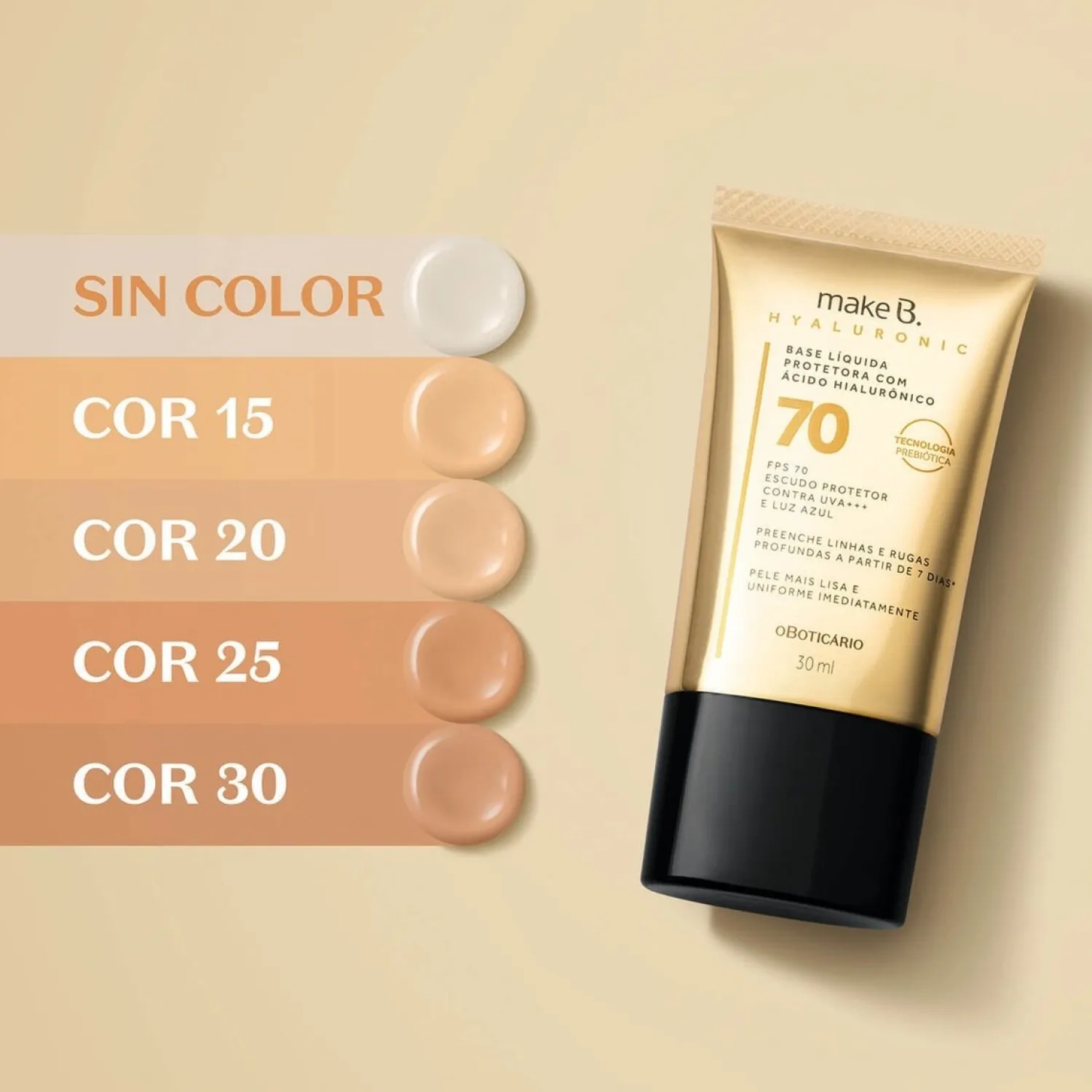 Cara | Bases Líquidas | MAKE B. Base liquida protectora hialuronica Fps70 30Ml